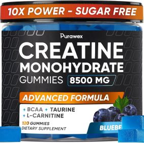 Creatine Monohydrate Gummies 8500mg Complex for Men Women 120 Count Preworkout Gummy with L-Carnitine BCAA Taurine for Muscle Growth Strength Energy S