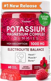 Potassium Magnesium Complex Gummies for Women and Men High Absorption Potassium Citrate Supplement for Hydration Muscle Heart Health Support Raspberry