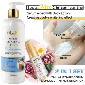 AILKE Whitening And Moisturizing Body Lotion,Suitable For Dry And Black Skin Type,with Pump Huge Bottle 500ml Korean Cosmetics (Color: 2 in 1 set Vitamines)