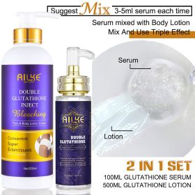 AILKE Reduce Melanin And Pigmentation Body Lotion, 24-Hour Moisturizing And Brightening Skin Tone, Huge Bottle With Pump 500ml (Color: Glutathione 2 in 1)